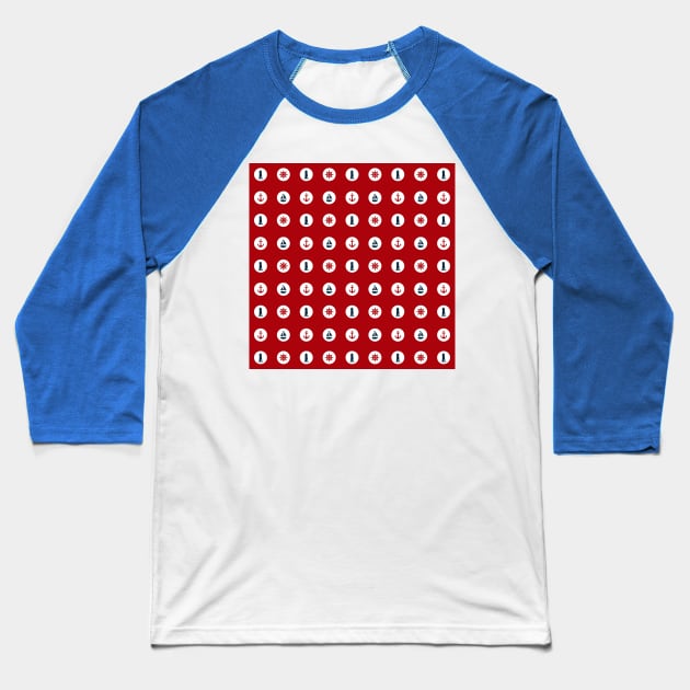 Red and Navy Blue Nautical Red Dots Baseball T-Shirt by Peter the T-Shirt Dude